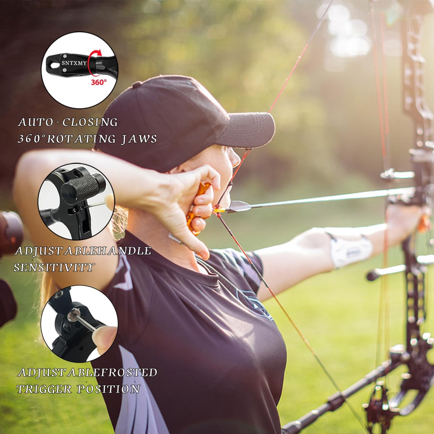 sntxmy Bow Release for Compound Bow, Archery Release Trigger, Compound Bow Release, Thumb Release. (3 Finger Bow Release, Light Red)