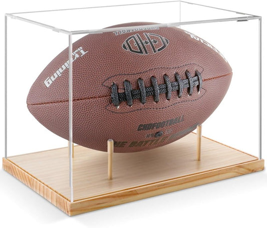 Football Display Case - UV Protected Acrylic Case for Autographed Footballs | Removable Stand & Sports Collectibles