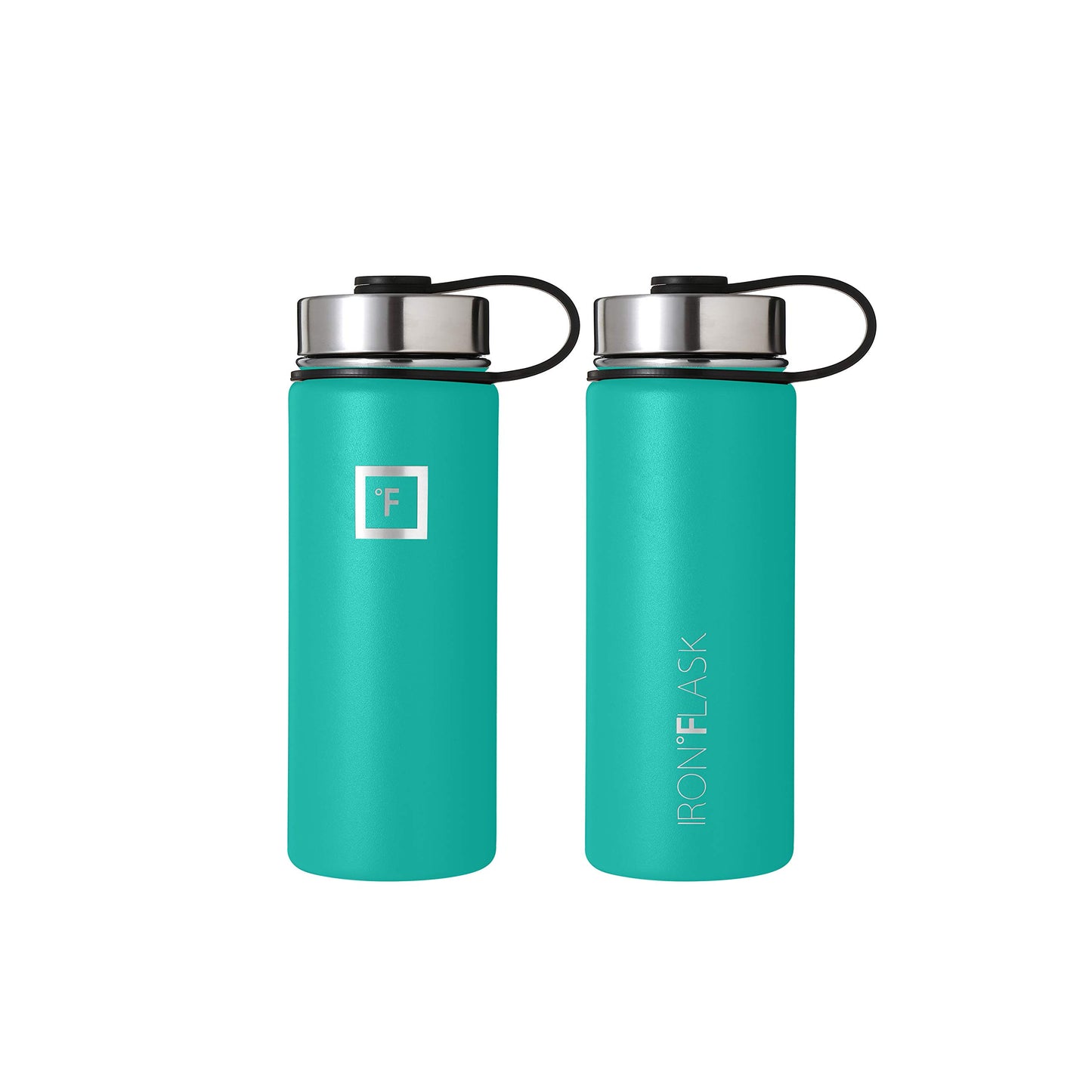 IRON °FLASK Sports Water Bottle - Wide Mouth with 3 Spout Lids - Stainless Steel Gym & Outdoor Bottles for Men, Women & Kids - Double Walled, Insulated Thermos, Metal Canteen - Aquamarine, 18 Oz