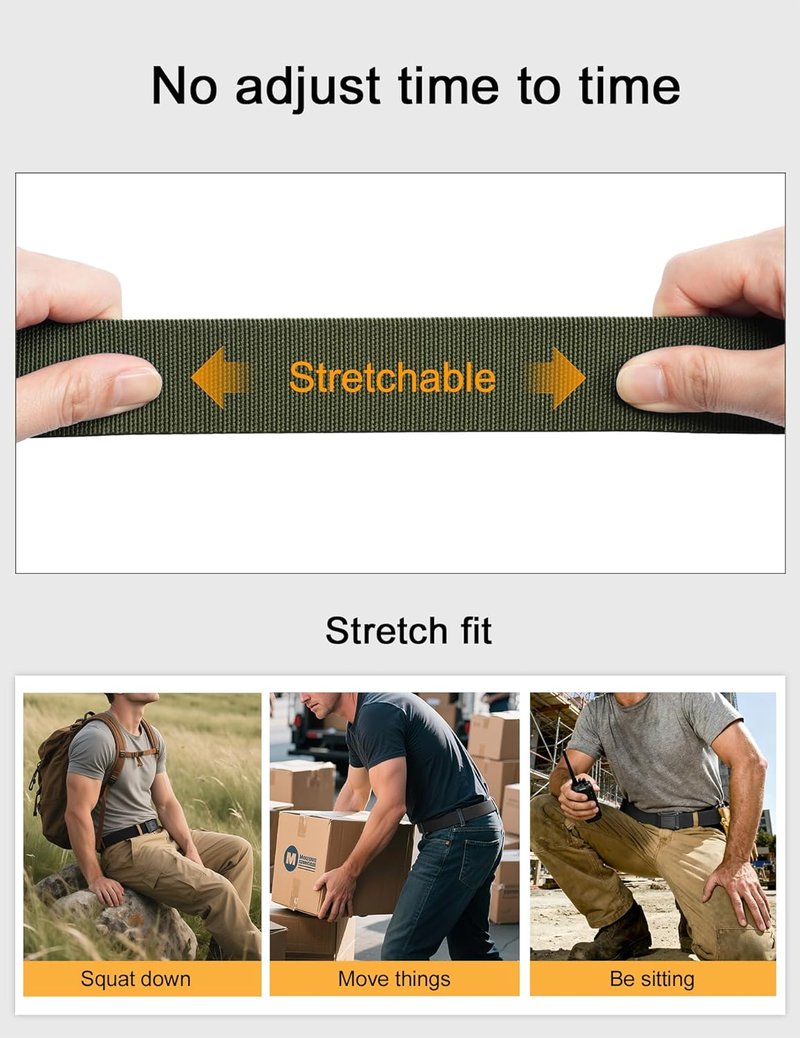 JUKMO Tactical Belt for Men - Stretch Military Work Rigger Hiking | 1.5" Elastic Nylon Quick Release