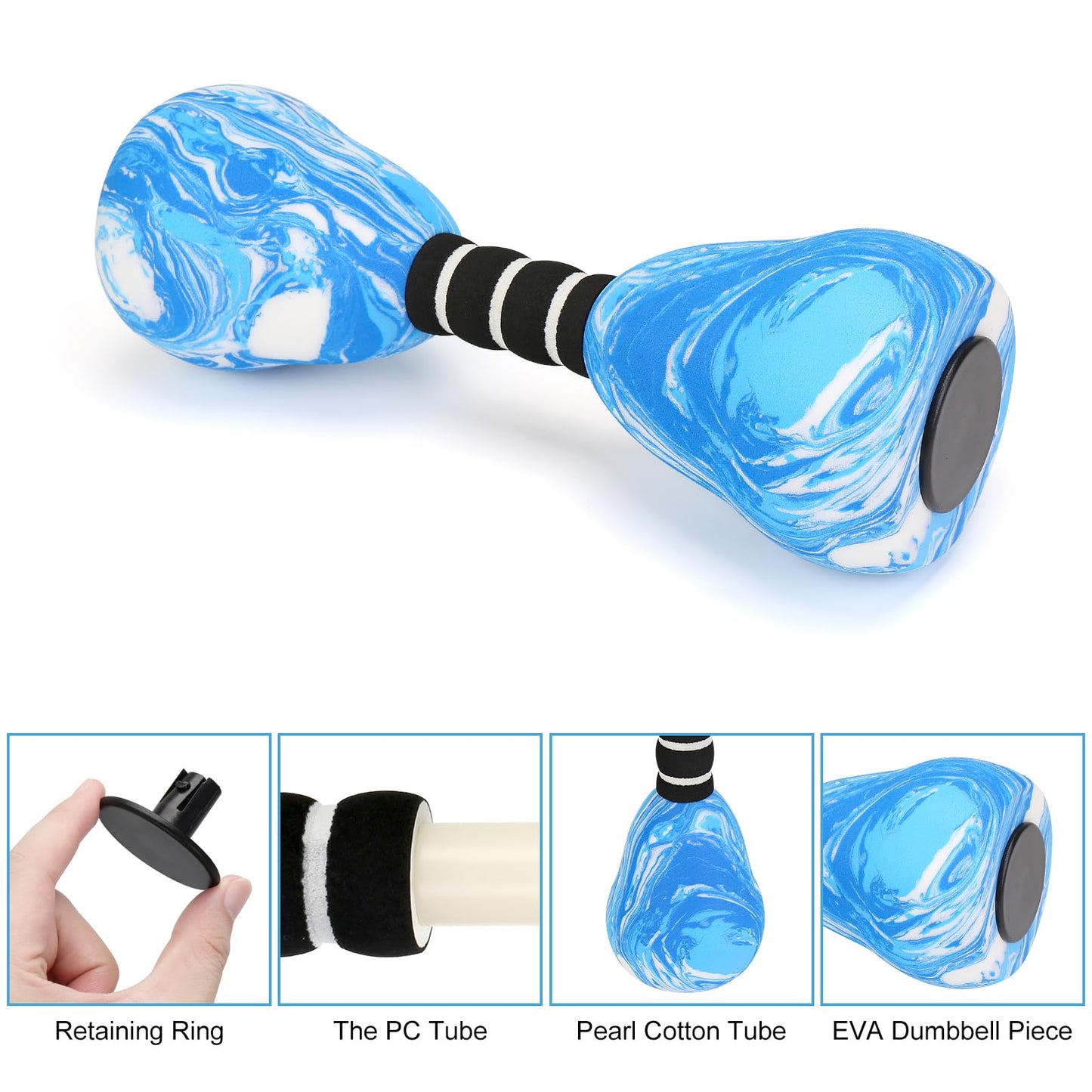 2PACK Aquatic Exercise Dumbbells, EVA Foam Barbells, Water Weights for Pool Exercise, Water Dumbbells for Men Women Water Workouts, Swimming Training (Blue+White)