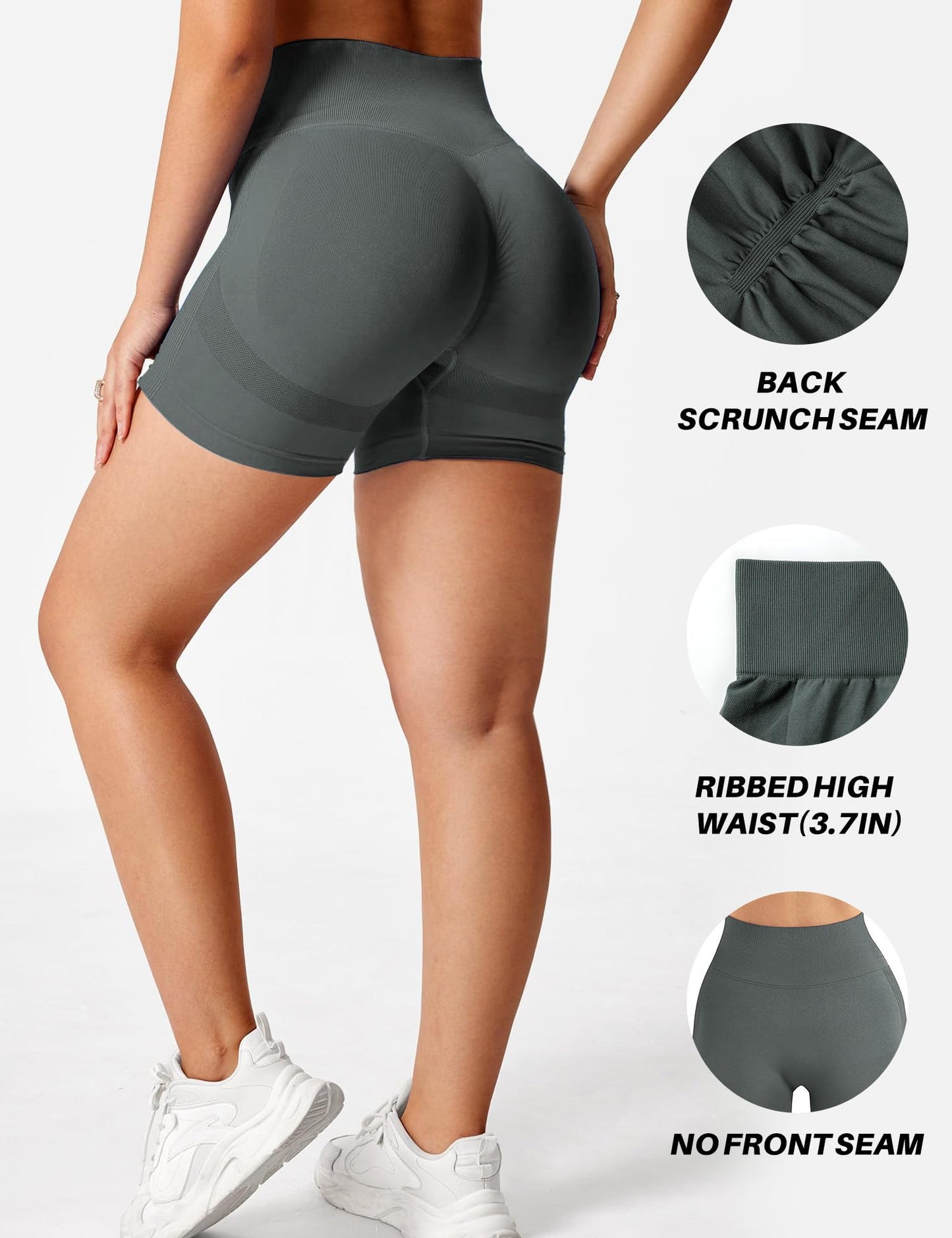 Womens Scrunch Gym Butt Lifting Seamless Shorts Yoga High-Waisted Workout Athletic Running Exercise Active Booty Shorts Squat Proof Stretchy Leggings Pants Fitness Sport Biker Spandex 5 Dark Grey