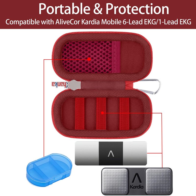 khanka Hard Case for AliveCor KardiaMobile ECG Monitor, Fits KardiaMobile 6L/6L Max, 6-Lead Personal EKG Device, Portable Heart Monitor Storage Case (Case Only)（Dark Red）