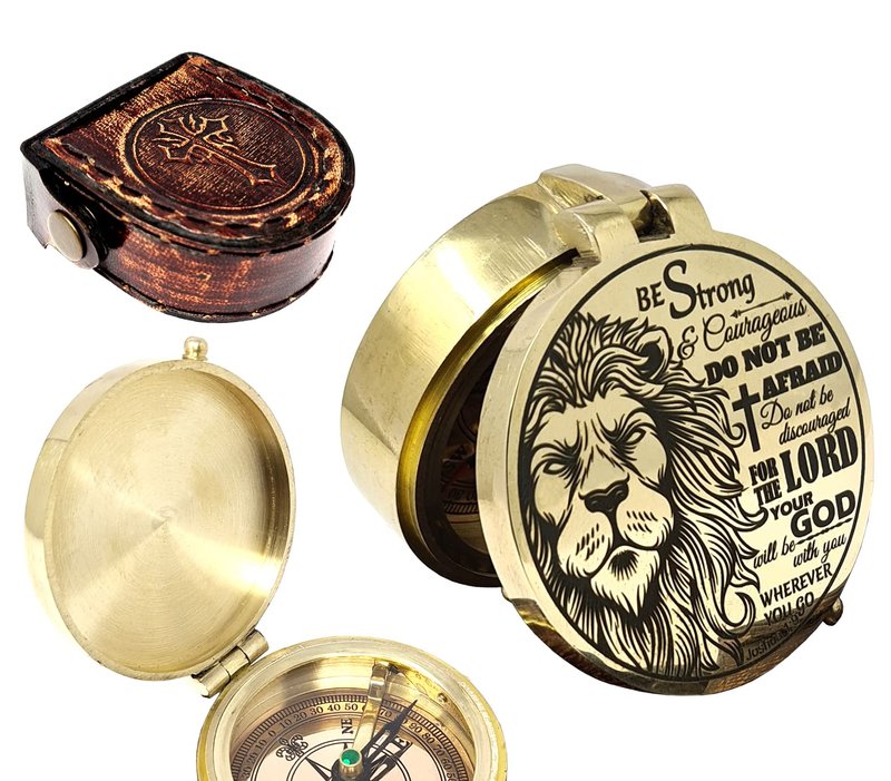 The New Antique Store -Brass Compass with Bible Verse – Christian Confirmation Compass Gift for Boys & Girls – Ideal Baptism, Communion, Church, Graduation & College Keepsake Present
