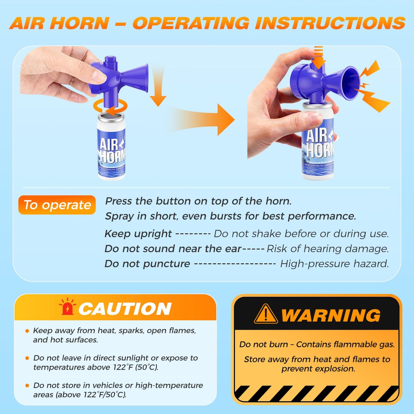 Nicehill 2 Pack Air Horn for Dogs, 122dB Loud Safety Air Horns for Boating, Handheld Marine Horn for Warning Signals & Alerts, 1.4oz, Lake Blue