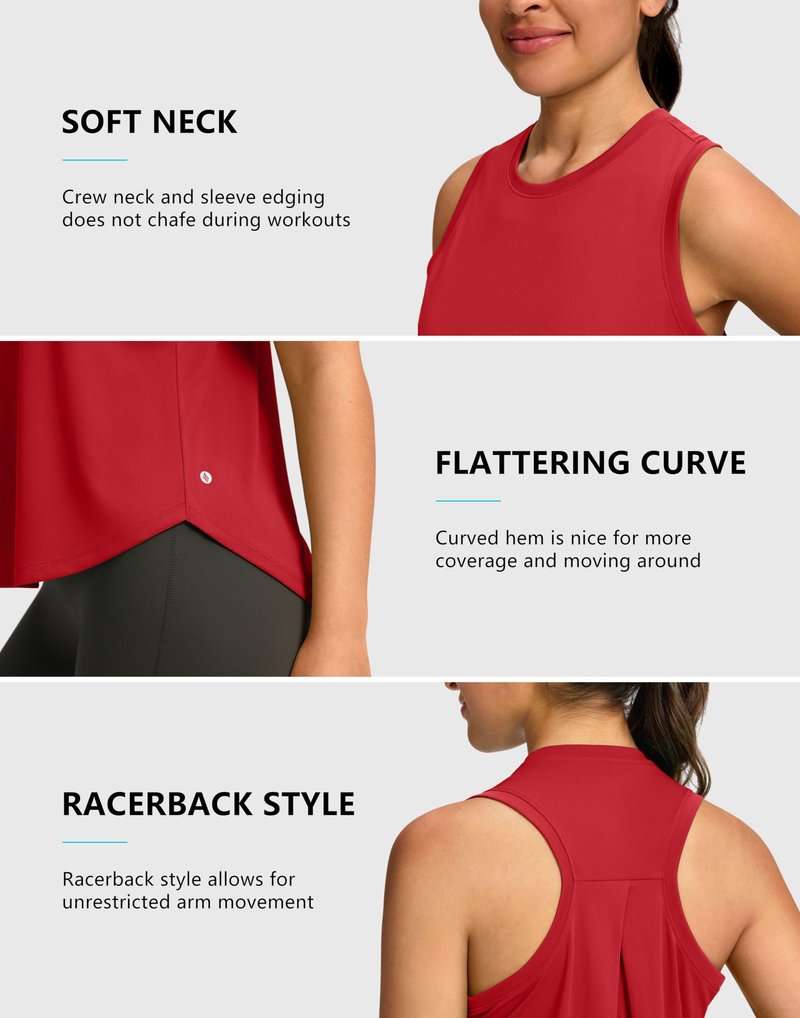 SANTINY Women's Sleeveless Workout Tops Lightweight Tennis Yoga Gym Athletic Running Shirts Racerback Tank Tops for Women (Red_M)