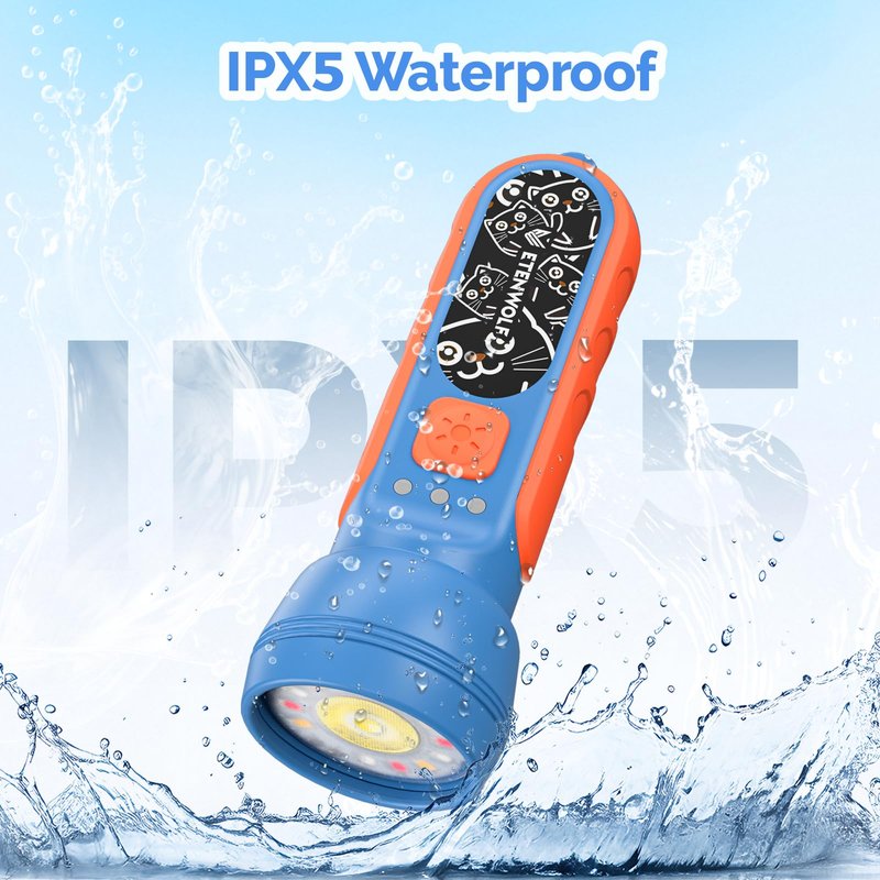 ETENWOLF L1 Rechargeable Flashlight for Kids,LED Flashlight with Fun DIY Stickers, 6 Light Modes, Adjustable Brightness, 1500mAh Battery, IPX5 Waterproof Flashlight for Camping, Home & Emergency