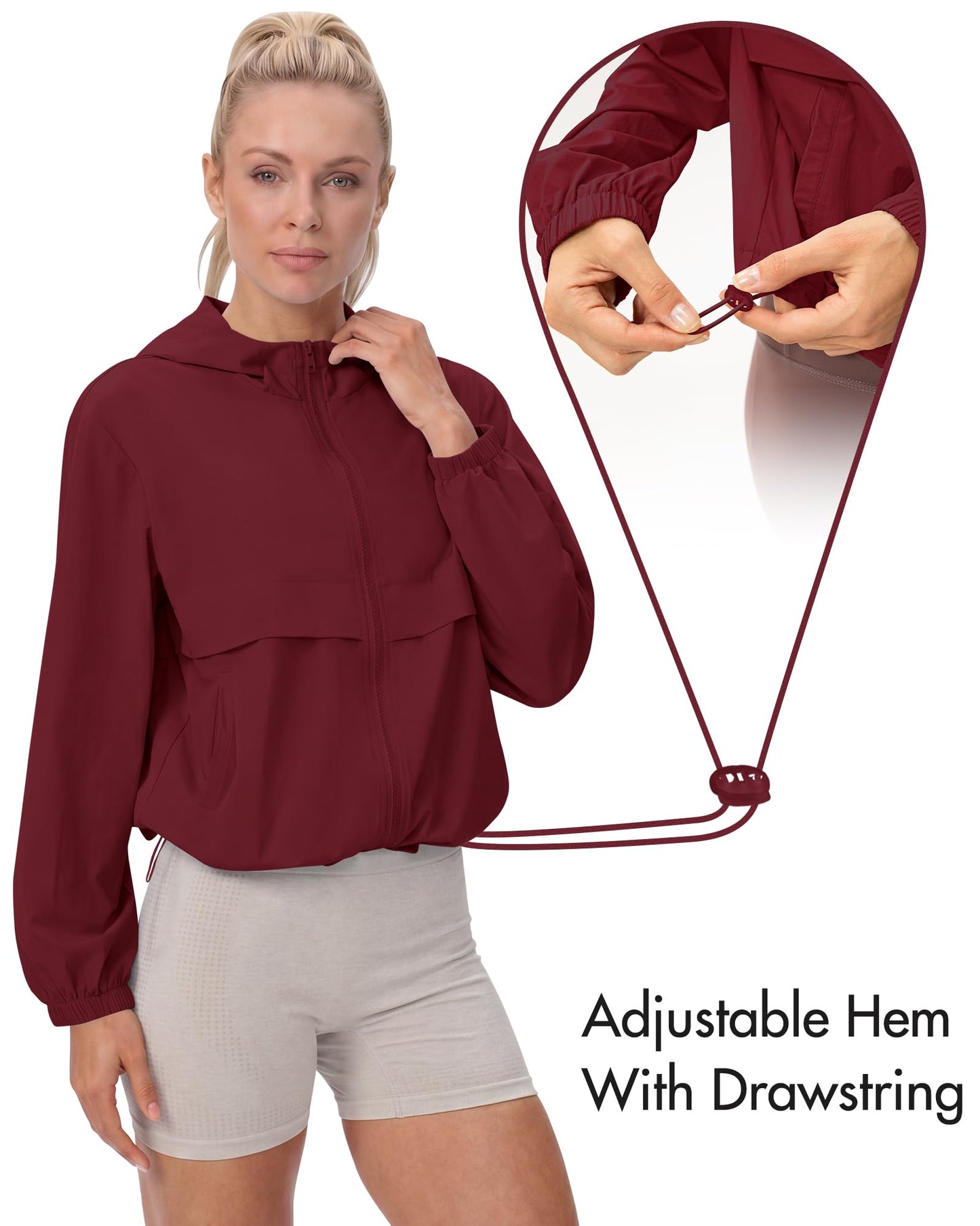 Locachy Women's Lightweight Athletic Workout Hoodie Long Sleeve Full Zip Gym Running Outdoor Jacket Burgundy L