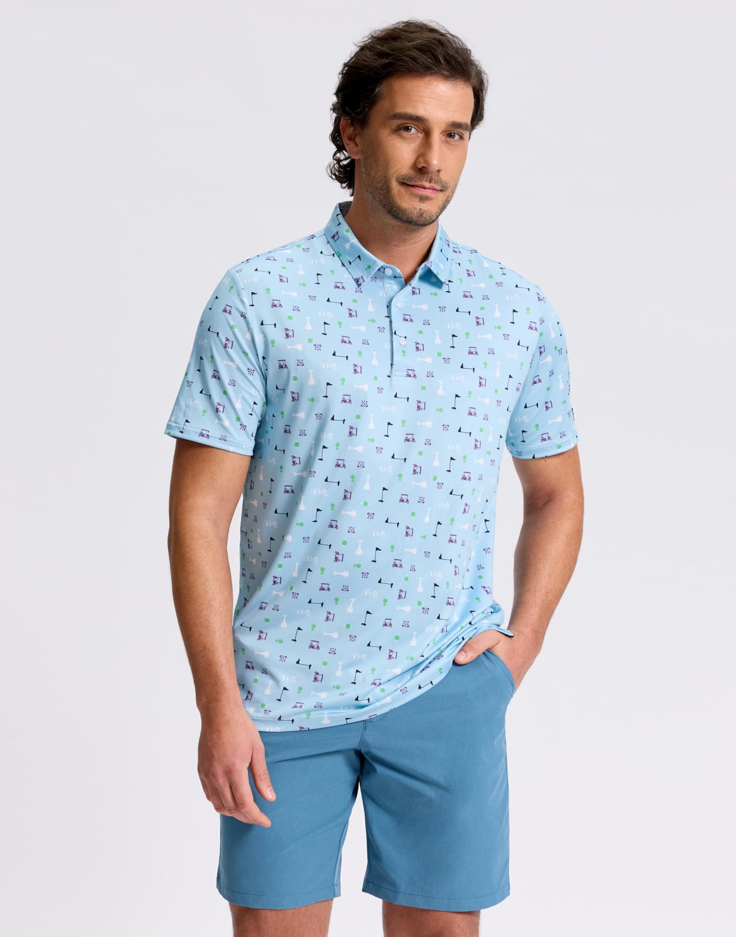 Obla Mens Golf Polo Shirts Short Sleeve Dry Fit Performance Moisture Wicking Casual Print Collared Golf Shirts for Men (Blue Golf Flag_4XL)