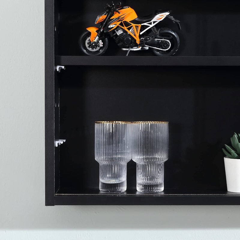 5-Tier Display Cabinet - Glass Door Design with Adjustable Shelves | Wall-Mounted for Playroom or Bedroom - Black
