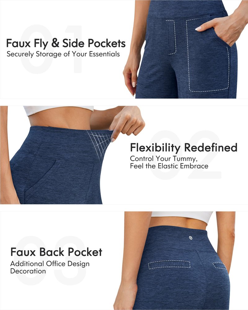 G4Free Wide Leg Casual Pants with Pockets Womens Loose Fit Yoga Joggers Lightweight Breathable Sweatpants for Workout Walking(Navy Heather,L,Extra Tall)