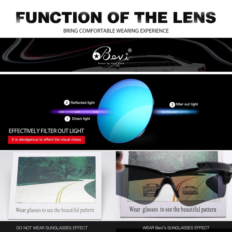 Bevi Polarized Sports Sunglasses for Men Women Baseball Running Cycling Golf Tr90 Durable and Ultralight Frame 2735C7