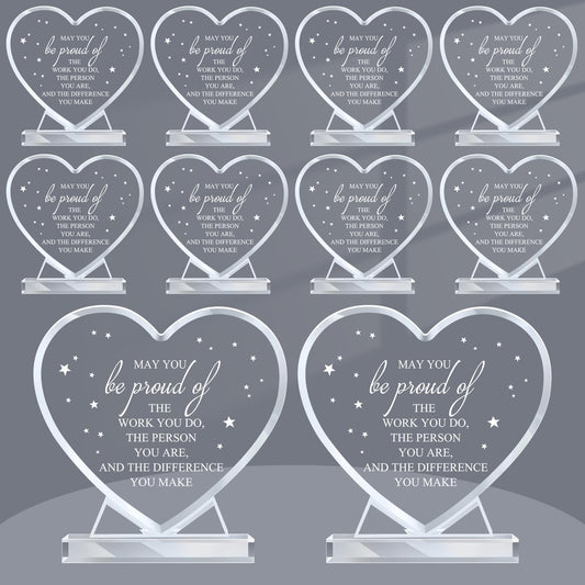 10 Pcs Employee Appreciation Awards for Coworker Acrylic Thank You Trophy May You Be Proud of The Work You Do Sign Prizes for Adults Retirement Goodbye Farewell Gift for Women Men (Heart)