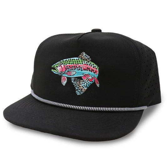 Gritty Bull Trout Hat for Men - Dri-Fit Snapback Fishing Cap with Embroidered Rainbow Trout - Adjustable and Breathable Outdoor Mesh Back Trucker Hat (US, Alpha, One Size, Black)