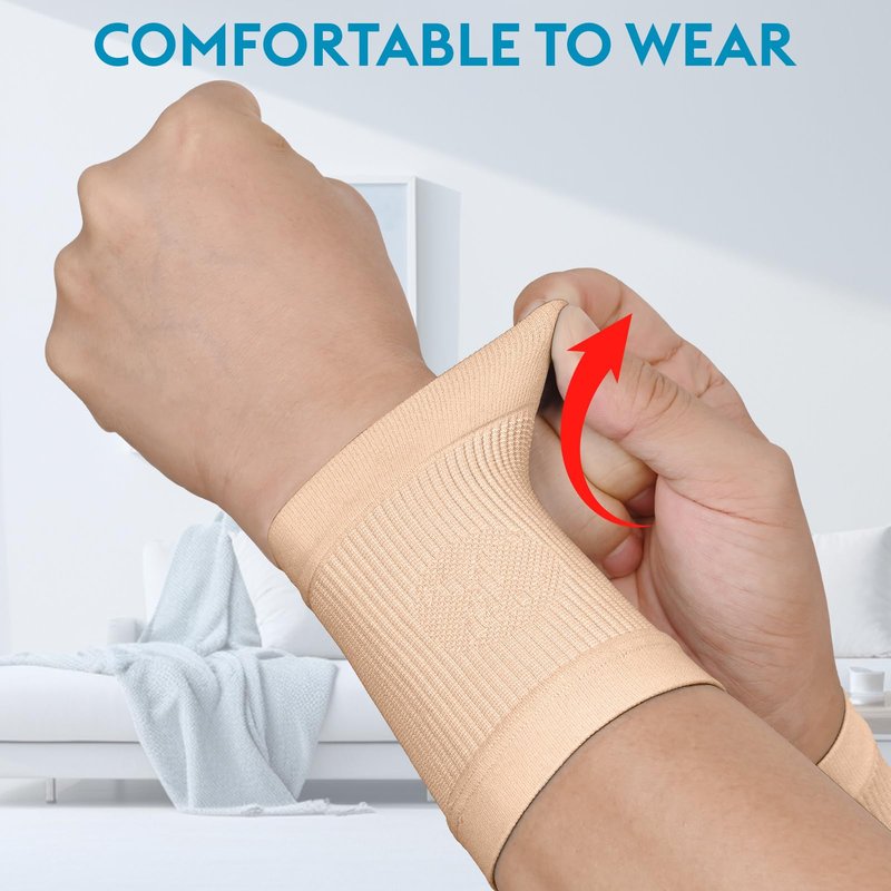 KEKING® Compression Wrist Sleeves for Women Men, 1 Pair, Premium Wrist Support Bands for Carpal Tunnel, Improve Circulation & Recovery, Tendonitis, Tennis, Sports - Wrist Brace Wrist Wraps, Beige M