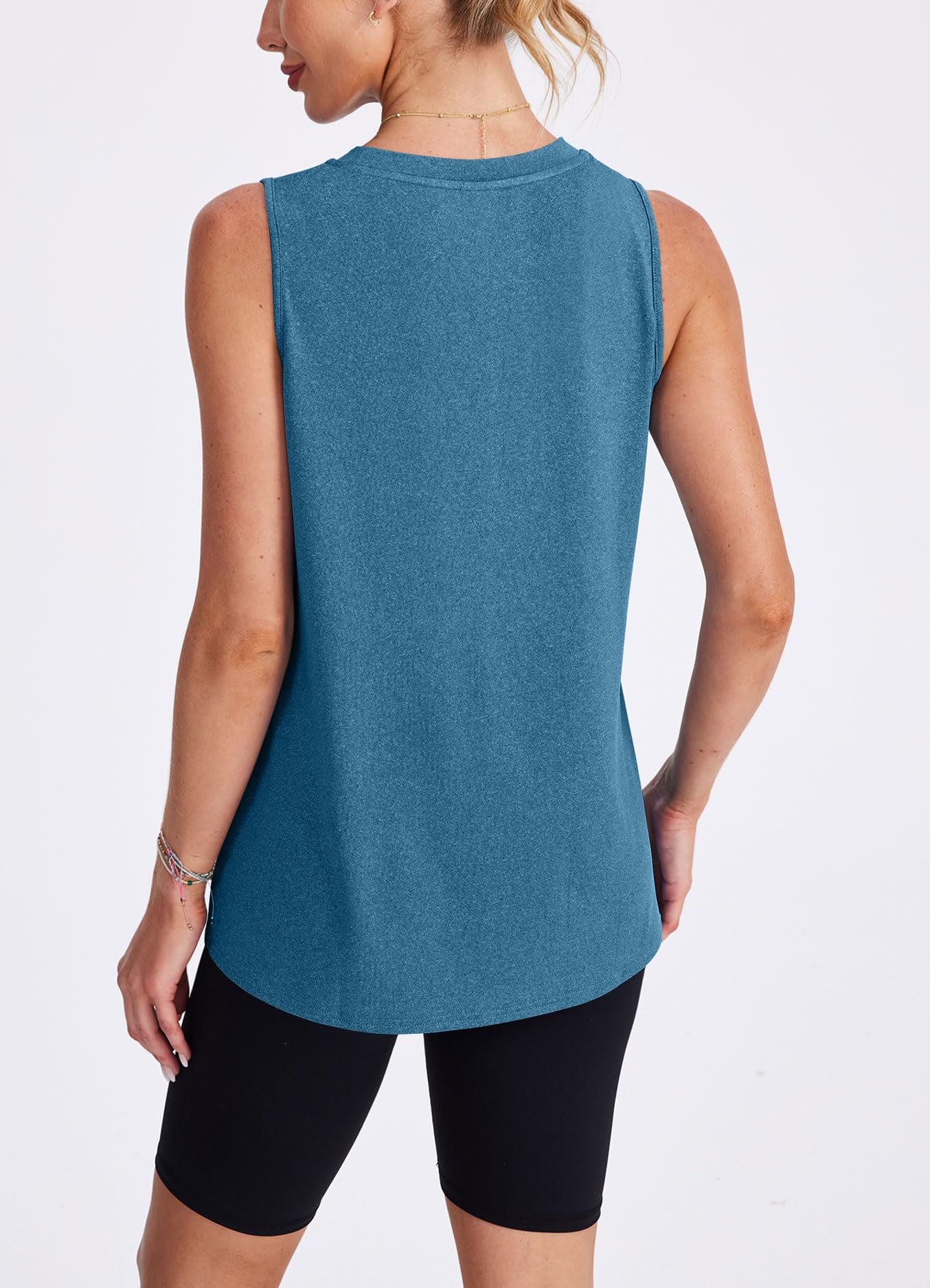 Womens Summer Tops Yoga Sleeveless Workout Tops High Neck Plus Size Athletic Running Shirts Deep Blue XL
