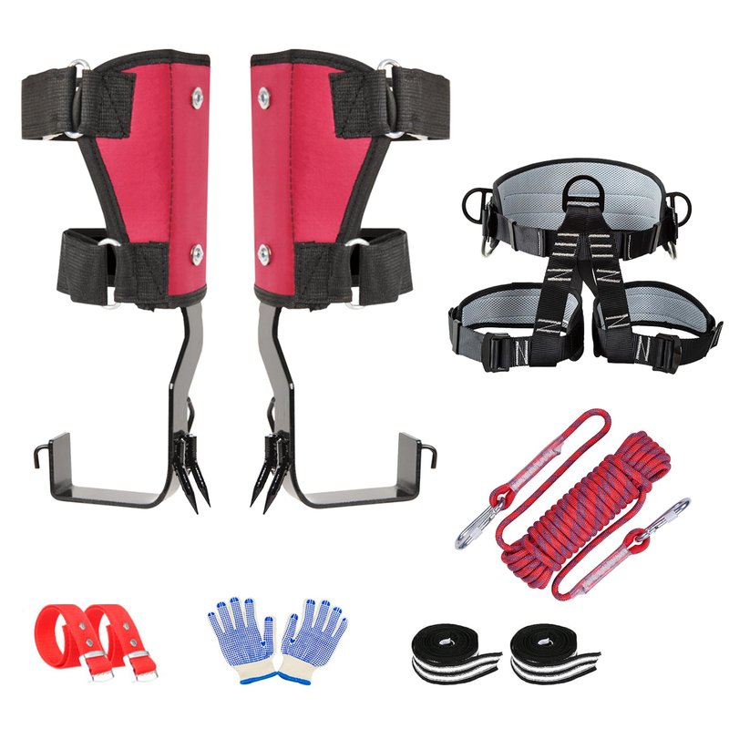 kilogorge Tree Climbing Gear with Canvas Adhesive Style, Tree Climbing Spikes, Tree Climbing Kit with 2 Claws and Wide Pedal, for Outdoor Use, Fruit Picking Cutting（Canvas red Set A）
