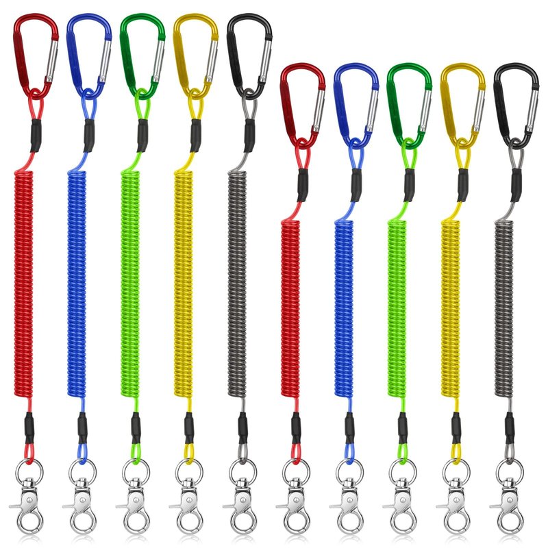 TSV Fishing Lanyard, Retractable Safety Coiled Lanyard with Carabiner Keychain, Kayak Tether Rod Leash, Tool Lanyard for Hand Tool