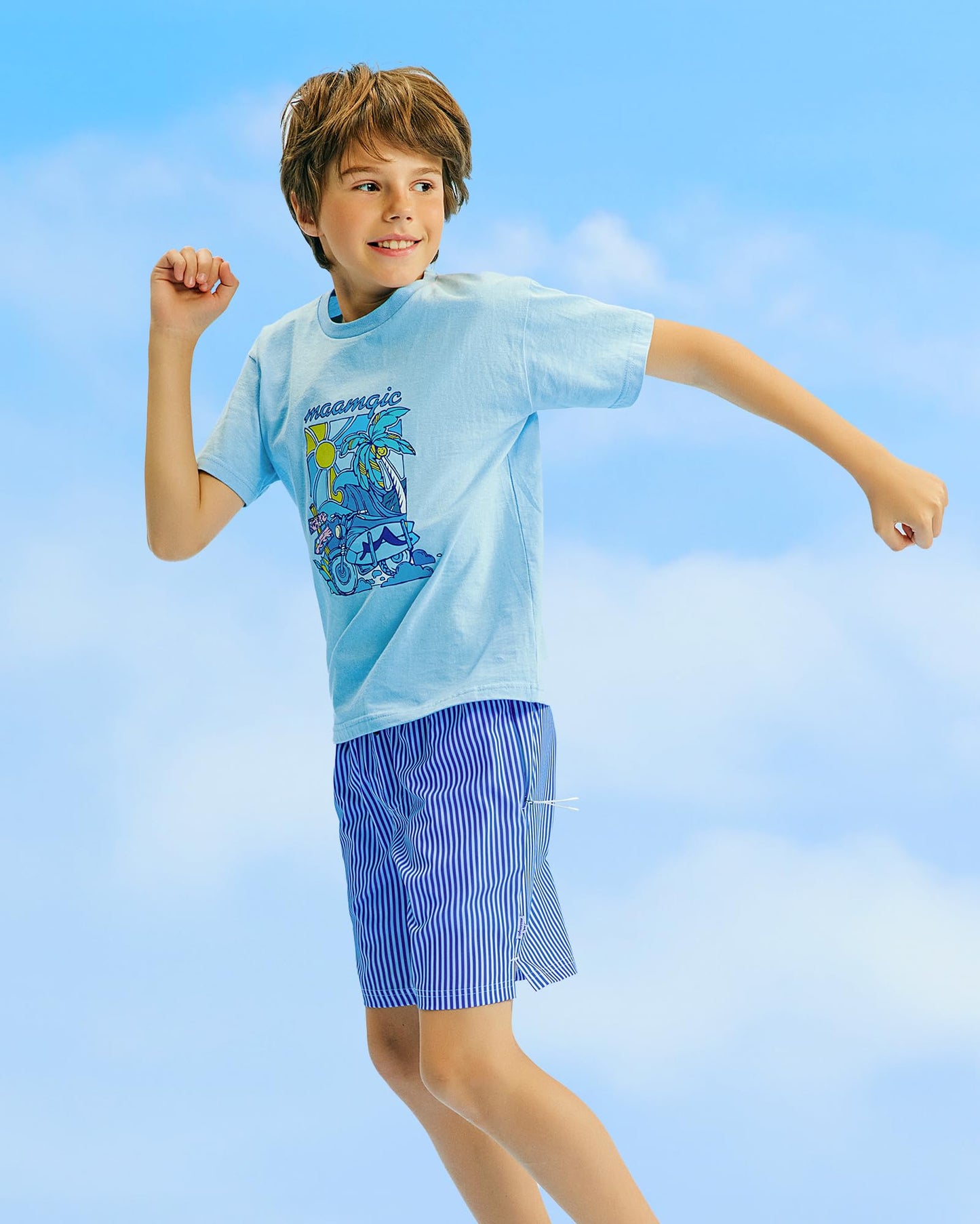 maamgic Boys Swim Trunks Compression Liner Stretch Teen Boy Swim Shorts Anti-Chafe Bathing Suits with Zipper Pocket Stripe Blue 8