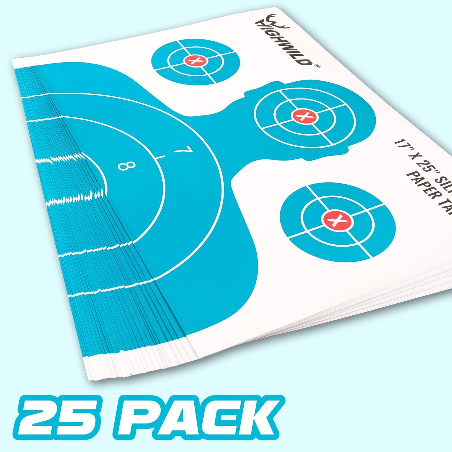 Highwild Shooting Range Silhouette Paper Target - 17X25 Inches (25 Pack, White & Light Blue)