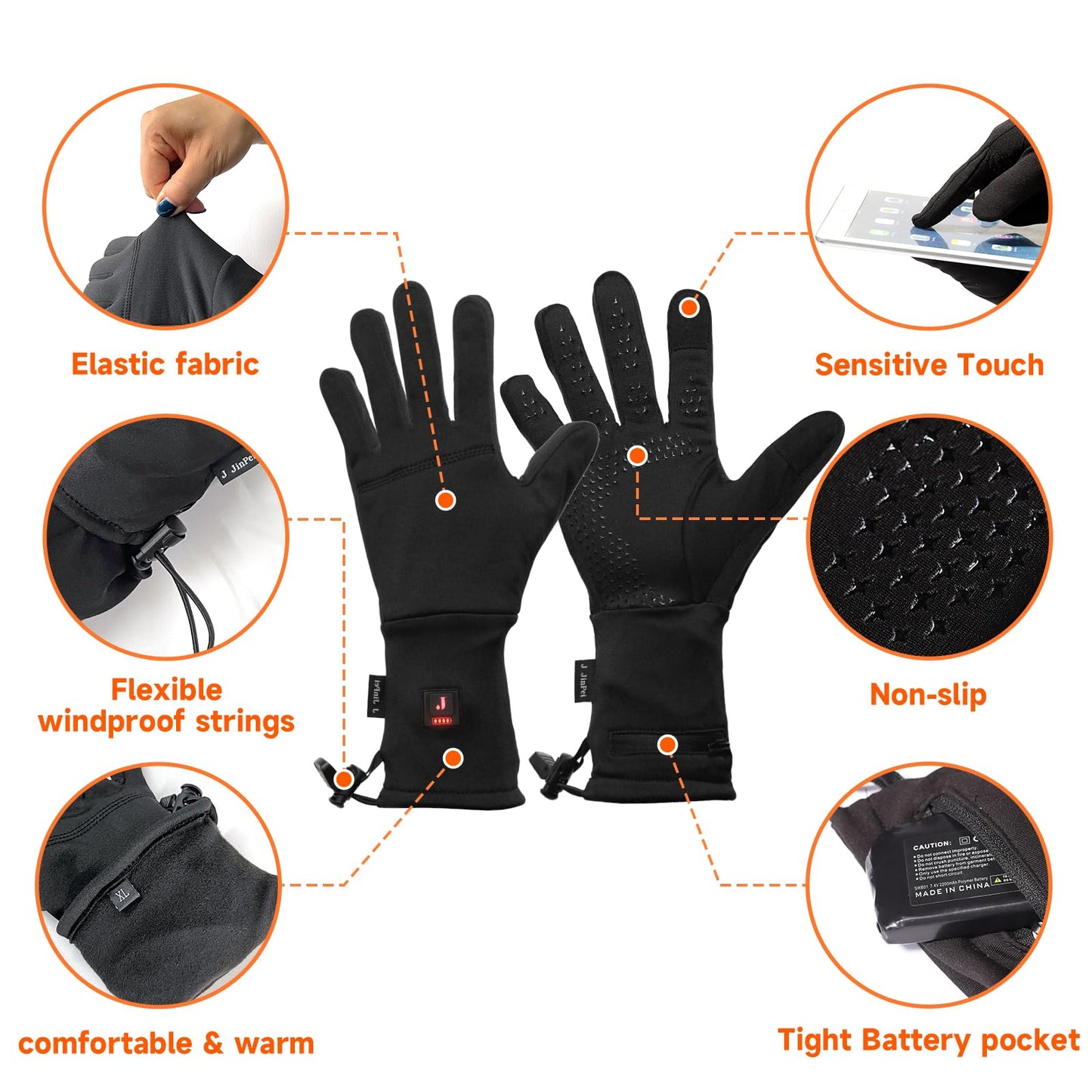 Heated Glove Liners for Men Women Winter Rechargeable Electric Battery Heating Thin Gloves, Heated Gloves for Riding Ski Snowboarding Hiking Cycling Hunting Arthritis (Black (Thin-Upgrade), M)