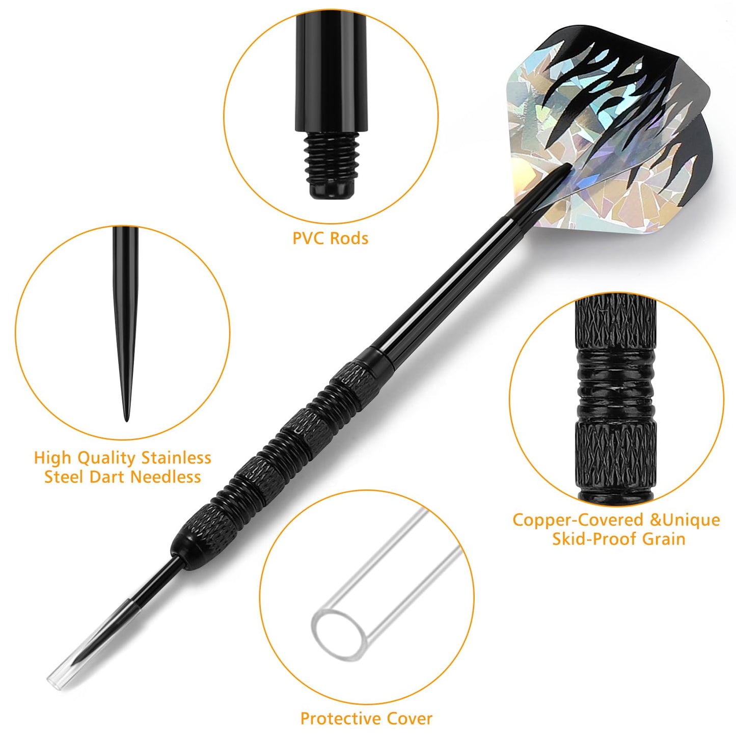Accmor Metal Tip Darts, Steel Tip Darts, 14 Grams Professional Metal Darts, Darts Metal Tip Set, Metal Darts for Dartboard, 18 pcs ﻿
