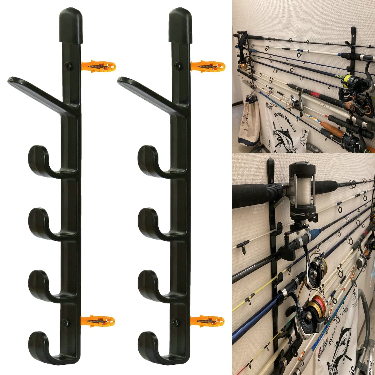 1Pair Fishing Rod Storage Rack, Horizontal Wall Mount Fishing Pole Holder Storage Organizer for Garage & Cabin & Basement - Holds up to 5 Rod - Easy to Install . Hardware included.
