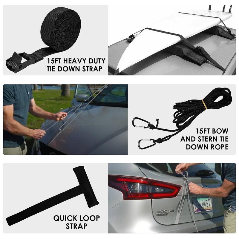 Socpuro Soft Roof Rack Pads for Kayak Surfboard SUP Canoe, Universal Car Roof Rack System with Tie Down Straps