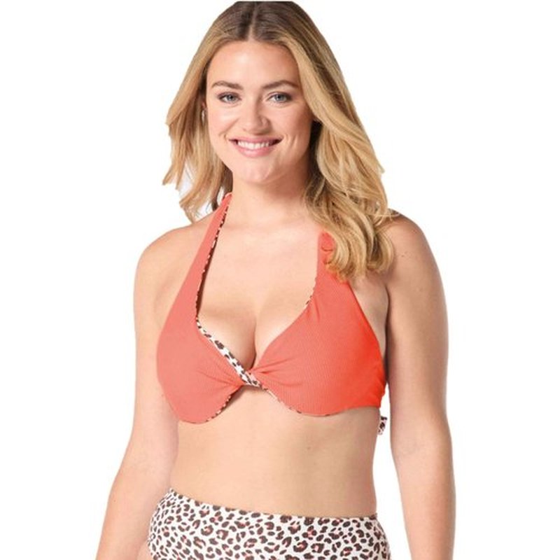 COCO REEF Verso Bra Sized Twist Reversible Underwire Bikini Top — Summer Cheetah 36-38DD