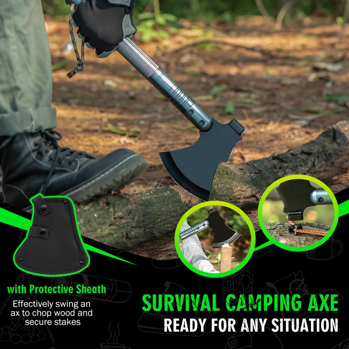 ZENHOSIT Survival Shovel with Camping Axe: Multifunctional Tactical Gear for Outdoor Adventure - 180 Degree Folding Camping Shovel Multi-Tool with Carry Pouch for Outdoor Camping Hiking