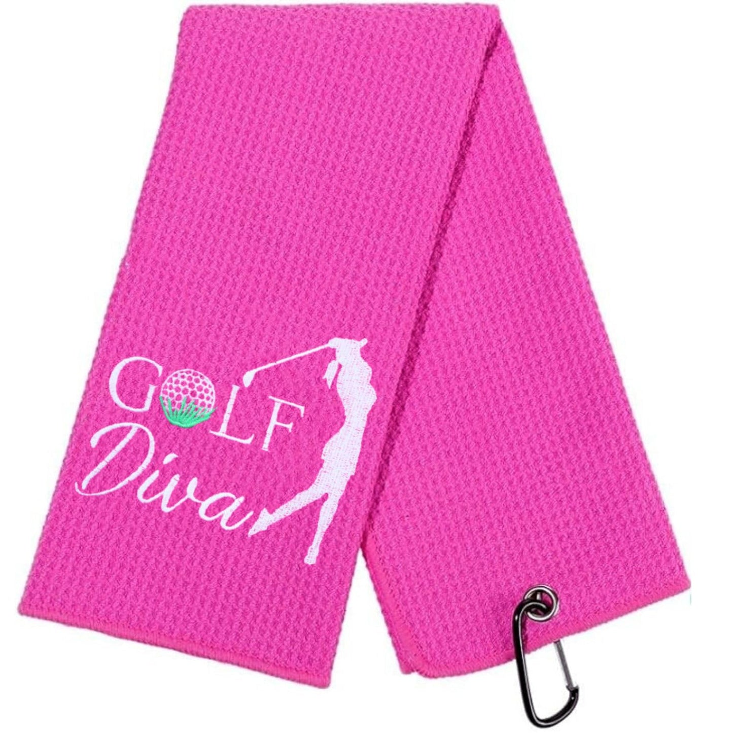 Aikiprety Funny Golf Towel Embroidered Golf Towels for Bags with Clip, Golf Gifts for Men Women, Golf Accessories Christmas Birthday Gift for Fan, Golf Diva Red