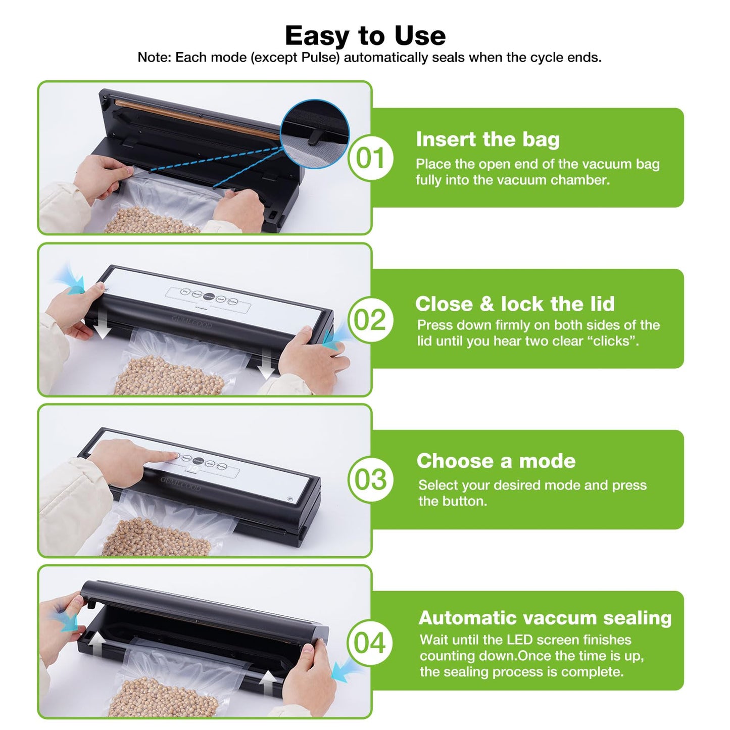 GUMLCOOD Automatic Vacuum Sealer Machine for Food with 10 Storage Bags