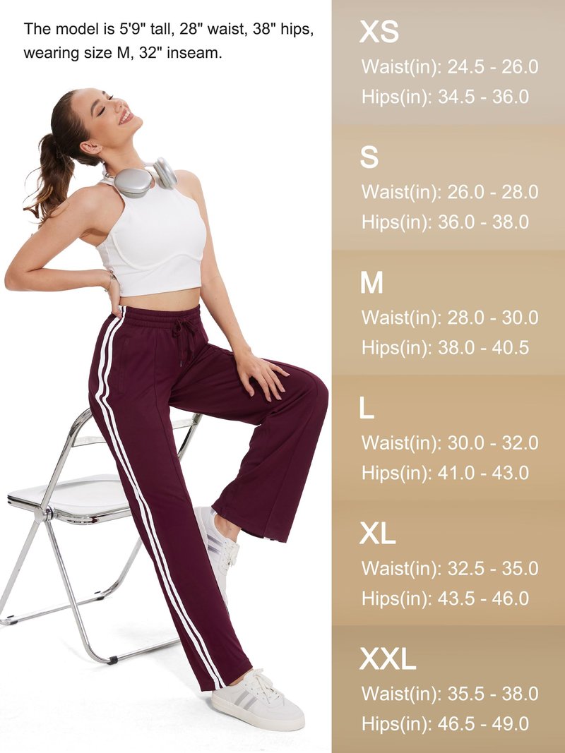 Tapata Women's 34" Inseam Tall Track Pants Loose Straight Leg Jogging Sweatpants Warm-Up Sports Athletic Running, Burgundy, XL