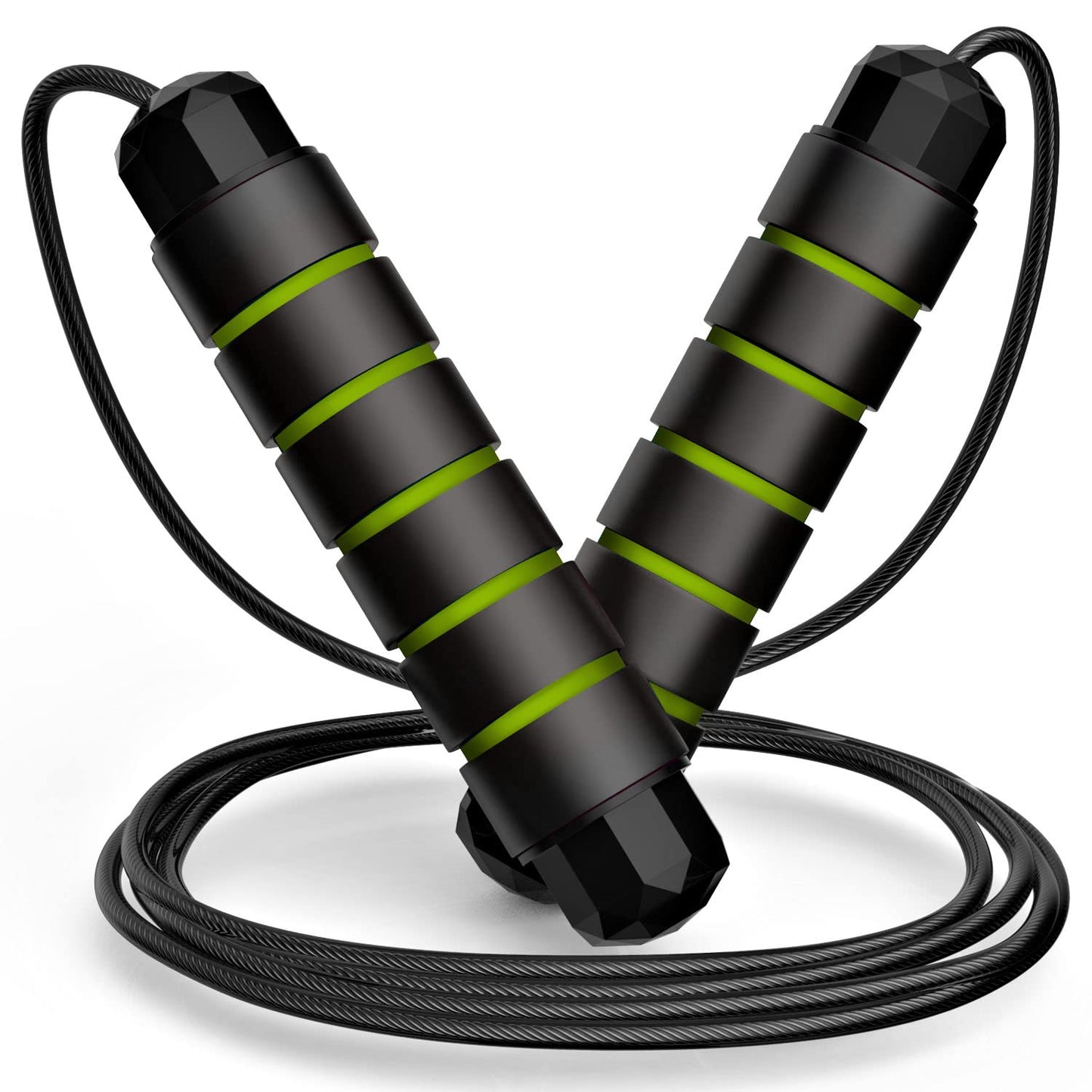 Jump Rope, Tangle-Free Rapid Speed Jumping Rope Cable with Ball Bearings for Women, Men, and Kids, Adjustable Steel Jump Rope Workout with Foam Handles for Fitness,1 Pck,Green