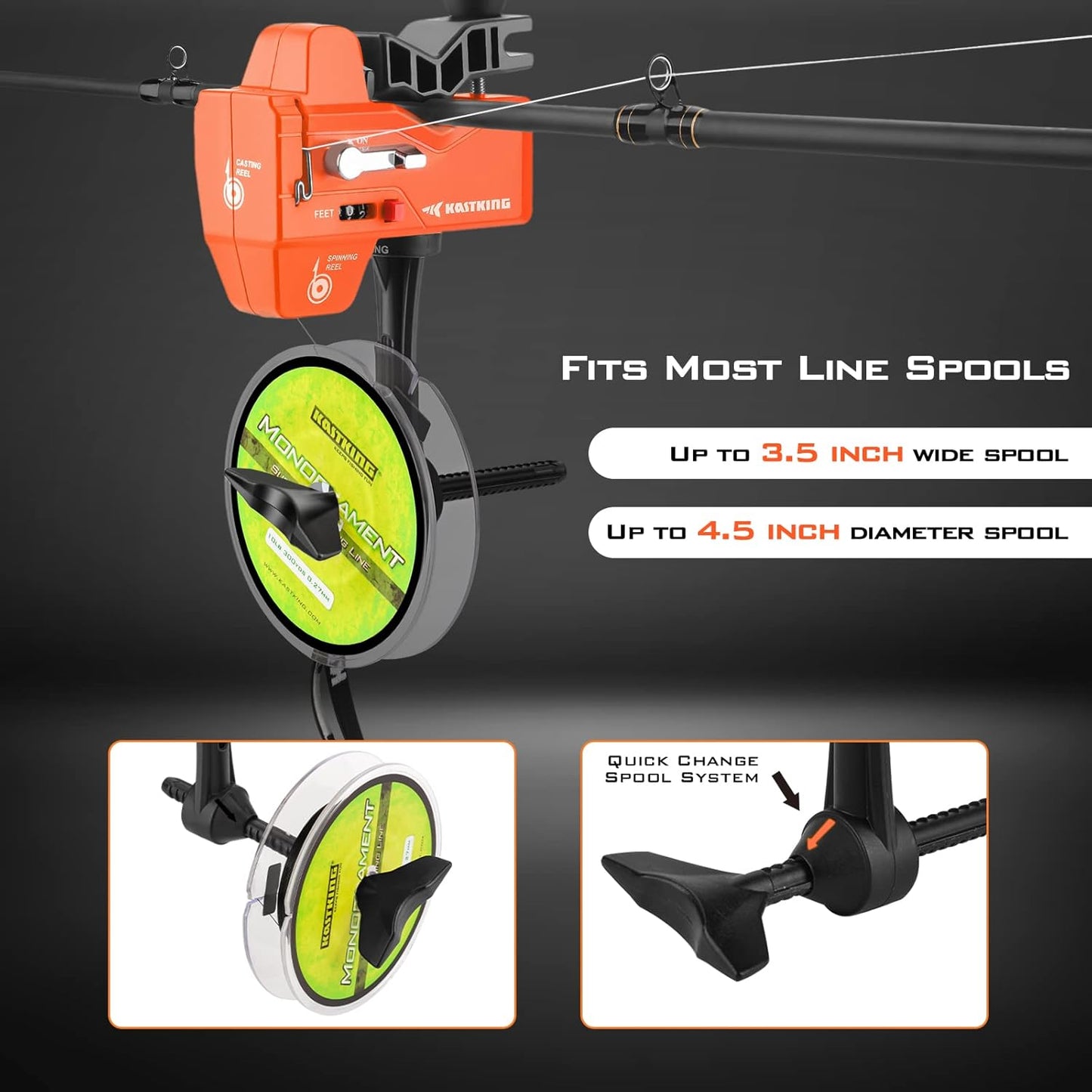KastKing Fishing Line Spooler & Braid Scissors - Portable Line Counter, No Twist | Compact Fishing Gear for Spinning & Casting Reels