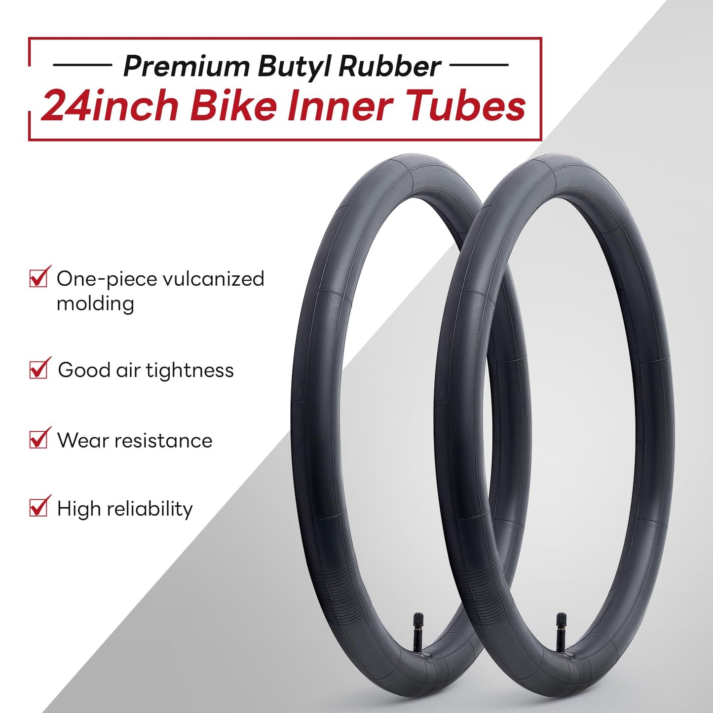 24x1.75/1.95/2.0/2.10/2.125 Bike Tubes, 24" Replacement Bicycle Tubes (2 PCS), Reliable 24 x 1.75-2.125 Bike Inner Tubes AV32mm Schrader Valve for City/Road/Cruiser/Mountain Cycling Scenarios