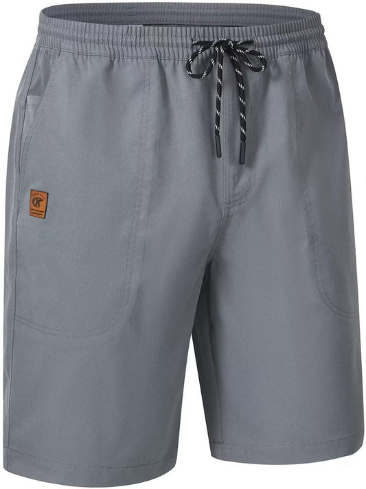 QPNGRP Men's Stretch Waist Casual Grey Shorts with 5 Pockets Include 1 Zipper Pocket 34