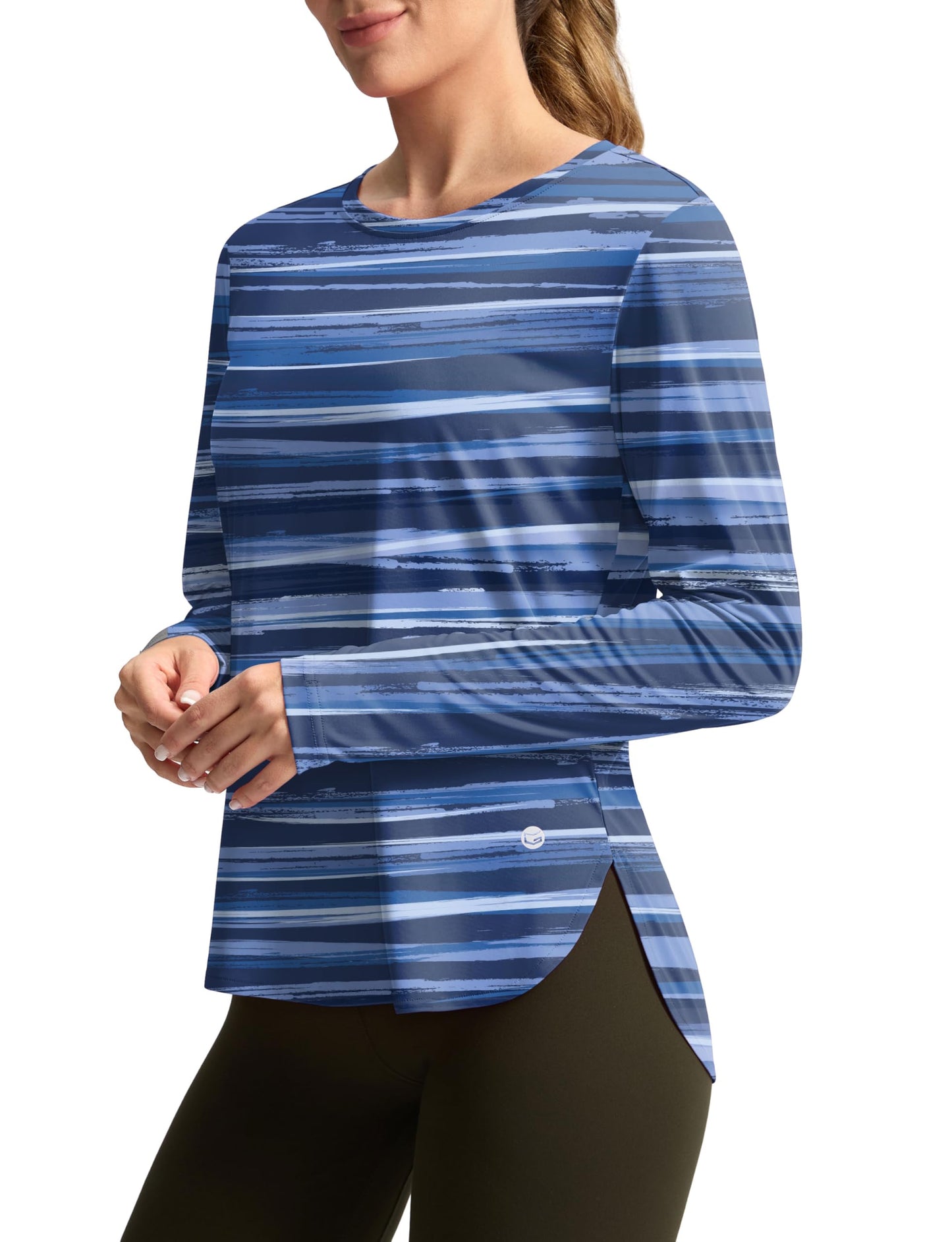 Women's Sun Shirts UPF 50+ Long Sleeve UV Protection Shirt Lightweight Quick Dry Workout Hiking Tops for Women(Ripple Blue,L)