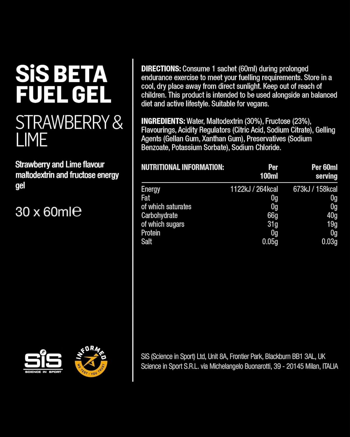 BETA Fuel Gel - Isotonic Dual-Source Energy Gel for Sports Nutrition - Fast-Absorbing - Strawberry & Lime | 30-Pack