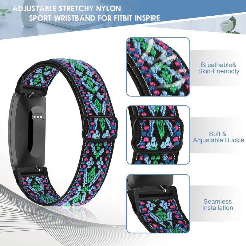 ShuYo 10 PACK Elastic Band Compatible with Fitbit Inspire/Fitbit Inspire HR/Fitbit Inspire 2,Adjustable Nylon Sport Replacement Wristband for Women&Men
