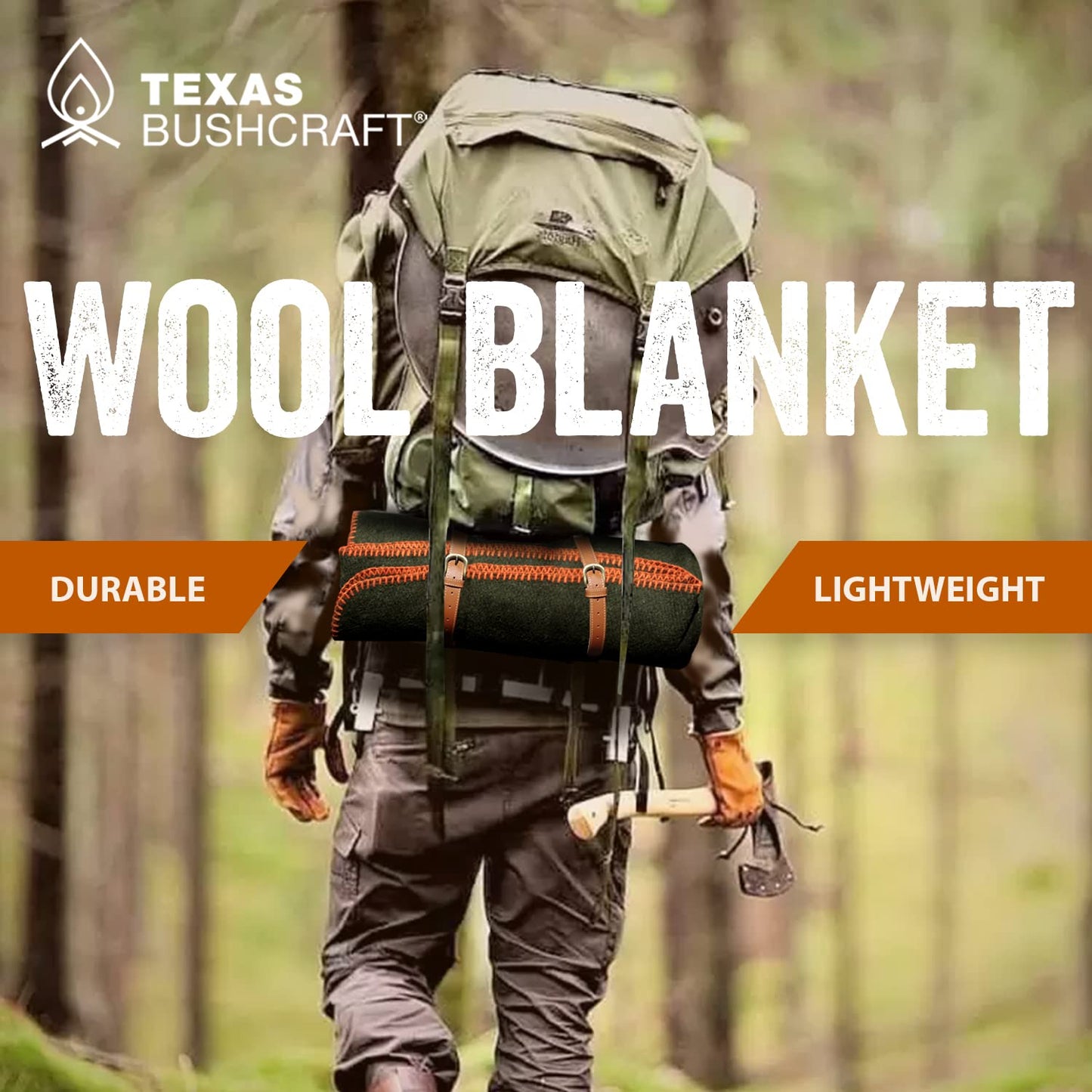 Texas Bushcraft Merino Wool Blanket for Camping Hiking and Backpacking – Water and Fire Resistant Camp Blanket Car Blanket is Fast-Warming and Durable with Double-Stitched Edging (66” x 90”)