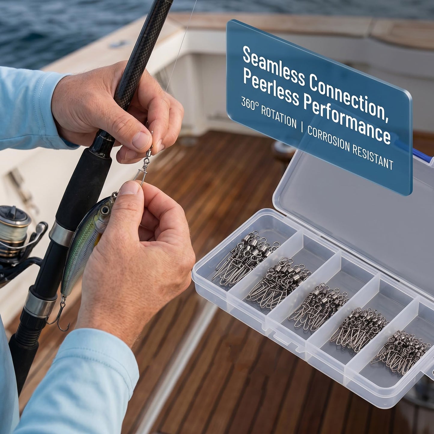 MOBOREST 110PCS Snap Fishing Swivels Stainless Steel Anti-Rust Quick swap