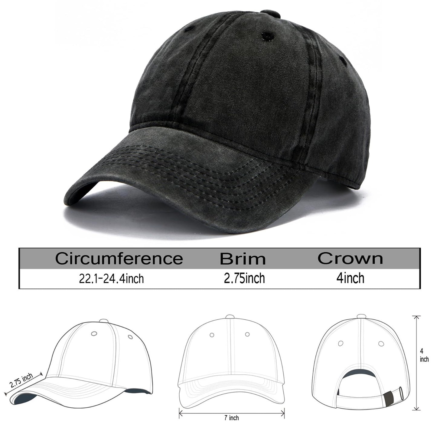 Edoneery Men Women Baseball Cap-Low Profile Adjustable Washed Cotton Golf Dad Hat