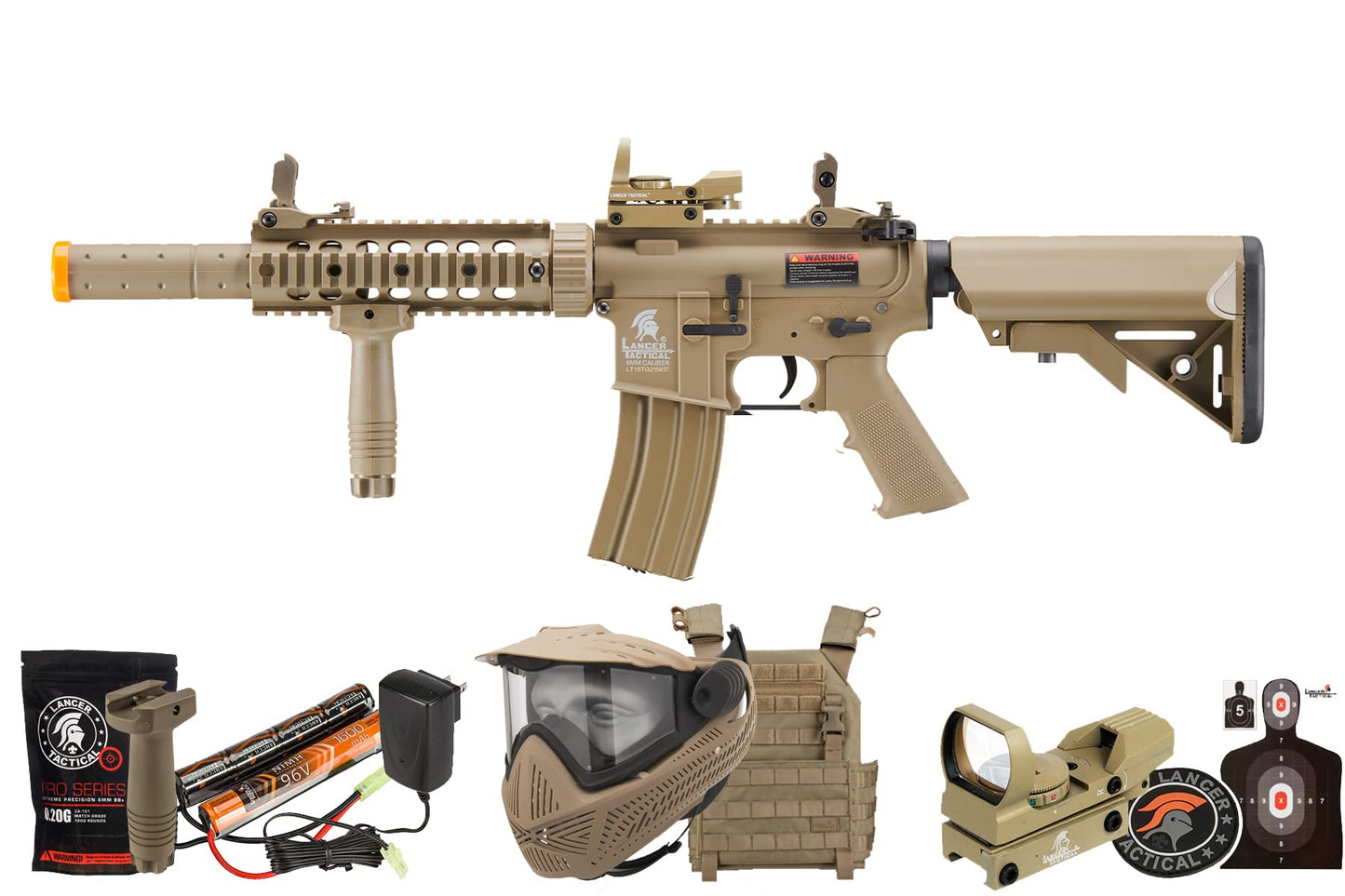 Lancer Tactical Gen 2 Durable Airsoft Gun SD M4 Polymer- Full/Semi-Auto Piactinny Rail AEG Rifle with 0.20g BBS, Charger and Battery