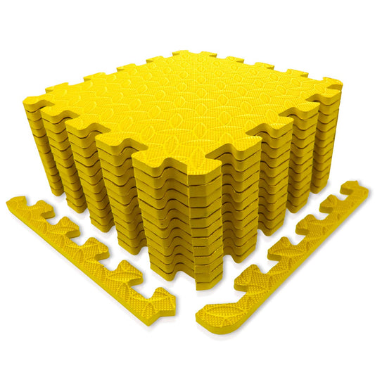 9HORN Exercise Mat/Protective Flooring Mats with EVA Foam Interlocking Tiles and Edge Pieces Suitable for Gym Equipment, Yoga, Surface Protection (Yellow, 12 Tiles (~12sqf))