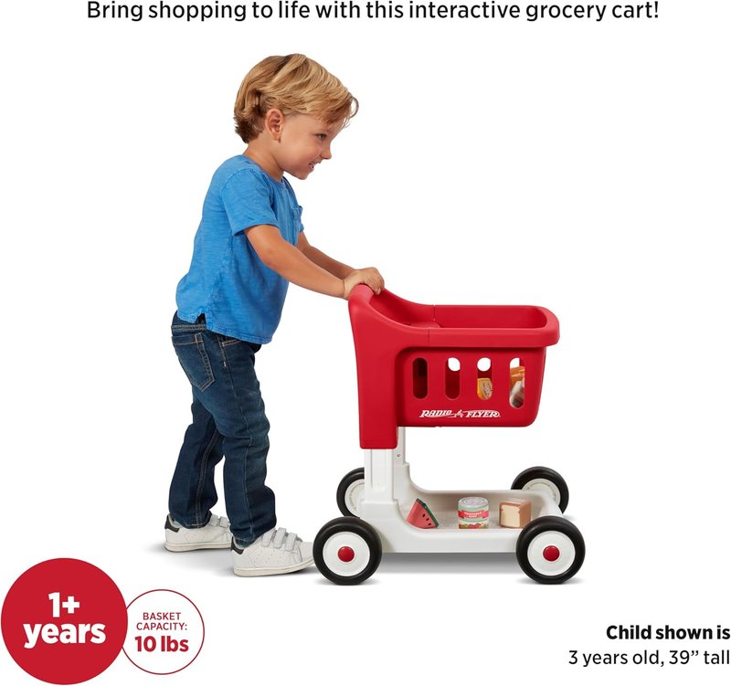 Interactive Baby Walker - Radio Flyer Scan & Sort Shopping Cart for Kids 1+ | Red with Lights & Play Food Items