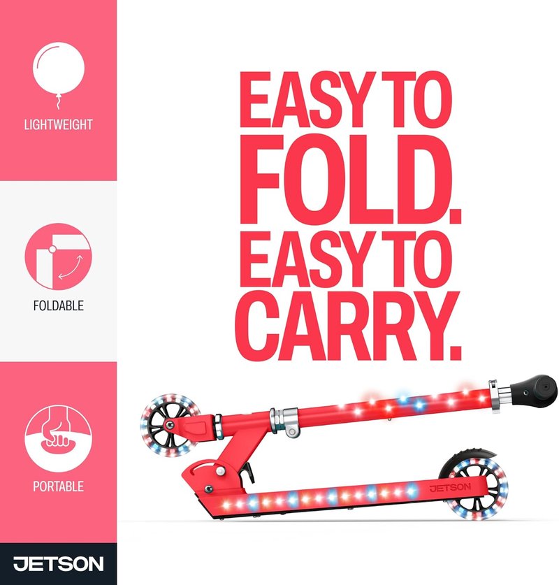 Jetson Jupiter Kids Light-Up Kick Scooter - Adjustable Handlebar, LED Lights, Easy-Folding Design | Ages 5+