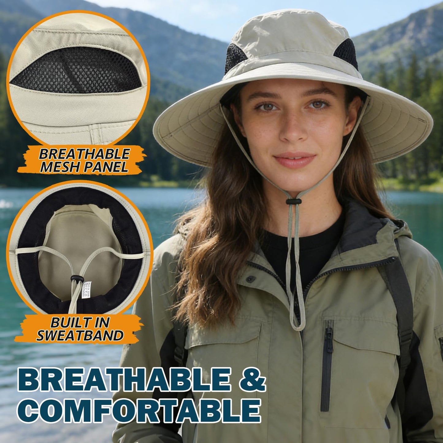 EINSKEY Unisex Sun Hat, Waterproof Wide Brim Bucket Hat Packable Boonie Hat for Fishing Hiking Gardening Safari Beach