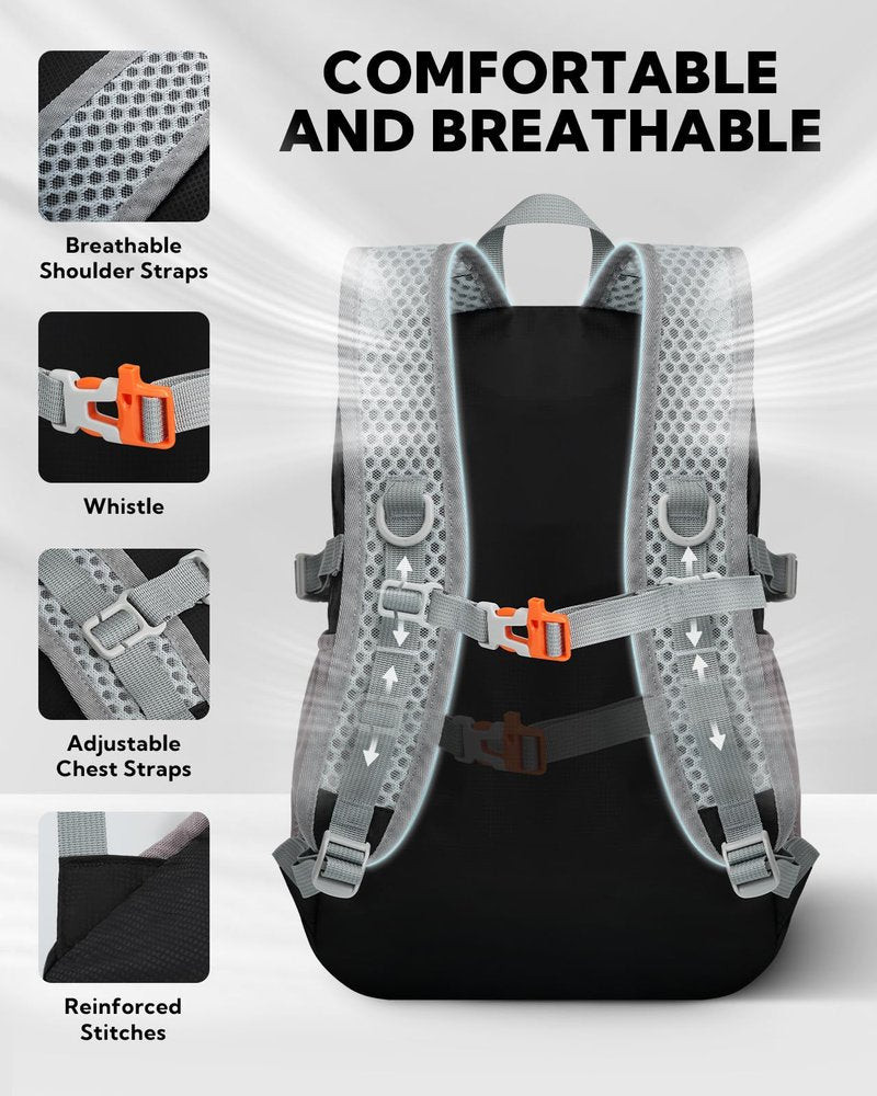 WATERFLY Small Lightweight Packable Backpack: 15L Mini Ultra Light Foldable Travel Daypack with Breathable Shoulder Strap Outdoor Hiking Camping Day Pack for Women Men Black