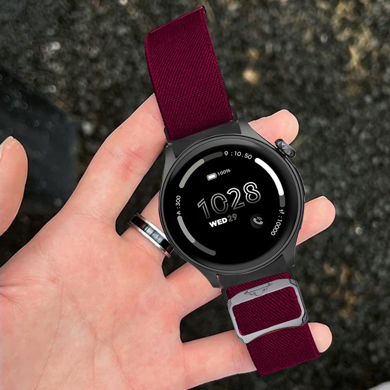 Compatible for Spade & Co Health Smartwatch 4, Quick Release Stretchy Solo Loop Adjustable Nylon Replacement Straps Compatible for Spade & Co Health Smartwatch 4 1.85 Inches (Red, 22mm size band)